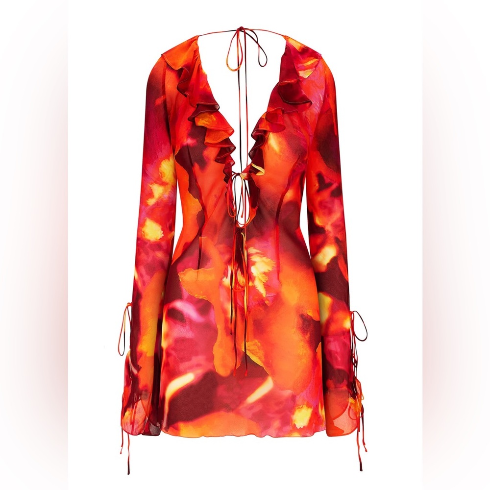 Rat & Boa Dali orange fire ruffle dress in XS